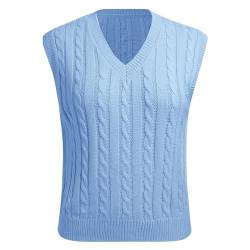 Pullunder Damen ?rmellos V-Ausschnitt Strick Pullover Basic Strickweste Einfarbig Tank Top f?r Business Freizeit Sweater Weste Frauen Elegant Strickpulli Casual Herbst Winterpullover Blau M von FYMNSI