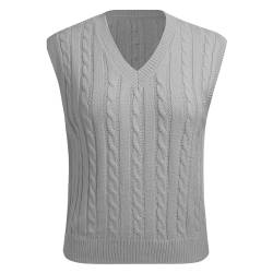 Pullunder Damen ?rmellos V-Ausschnitt Strick Pullover Basic Strickweste Einfarbig Tank Top f?r Business Freizeit Sweater Weste Frauen Elegant Strickpulli Casual Herbst Winterpullover Grau 5XL von FYMNSI