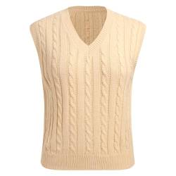 Pullunder Damen ?rmellos V-Ausschnitt Strick Pullover Basic Strickweste Einfarbig Tank Top f?r Business Freizeit Sweater Weste Frauen Elegant Strickpulli Casual Herbst Winterpullover Khaki 2XL von FYMNSI