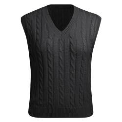 Pullunder Damen ?rmellos V-Ausschnitt Strick Pullover Basic Strickweste Einfarbig Tank Top f?r Business Freizeit Sweater Weste Frauen Elegant Strickpulli Casual Herbst Winterpullover Schwarz 2XL von FYMNSI