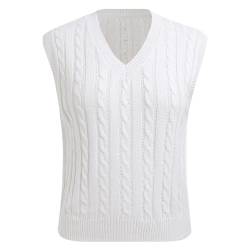 Pullunder Damen ?rmellos V-Ausschnitt Strick Pullover Basic Strickweste Einfarbig Tank Top f?r Business Freizeit Sweater Weste Frauen Elegant Strickpulli Casual Herbst Winterpullover Wei? 5XL von FYMNSI