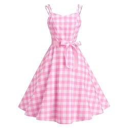 Rockabilly Kleider Damen Vintage 1950er Jahre Outfit Rosa Plaid Partykleid Festliches Festkleid Cocktailkleid Brautkleid Ballkleider Abendkleider Elegant f?r Hochzeit 60er Petticoat Kleid Rosa 2XL von FYMNSI