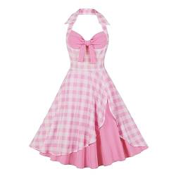 Rockabilly Kleider Damen Vintage 1950er Jahre Outfit Rosa Plaid Partykleid Festliches Festkleid Cocktailkleid Brautkleid Ballkleider Abendkleider Elegant für Hochzeit 60er Petticoat Kleid Rose 2XL von FYMNSI