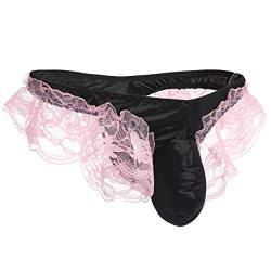 Sexy Herren-Unterwäsche, florales Design, Spitze, glänzend, Satin, Sissy Pouch Crossdress G-String Tanga Panties Maid Cosplay Dessous Brief - Pink - Einheitsgröße von FYMNSI