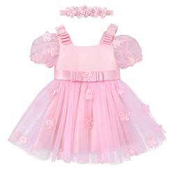 Taufkleid Baby Mädchen Prinzessin Kleid Blumenmädchenkleid 1 Jahr Geburtstagskleid Festlich Festkleid mit Stirnband Hochzeit Geburtstag Partykleid Festzug Besondere Anlässe Rosa Blumen 2-3 Jahre von FYMNSI