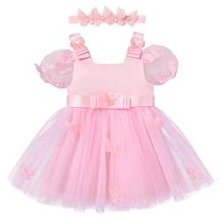 Taufkleid Baby Mädchen Prinzessin Kleid Blumenmädchenkleid 1 Jahr Geburtstagskleid Festlich Festkleid mit Stirnband Hochzeit Geburtstag Partykleid Festzug Besondere Anlässe Rosa Schmetterling 12-18M von FYMNSI