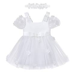 Taufkleid Baby Mädchen Prinzessin Kleid Blumenmädchenkleid 1 Jahr Geburtstagskleid Festlich Festkleid mit Stirnband Hochzeit Geburtstag Partykleid Festzug Besondere Anlässe Weiß Blumen 12-18 Monate von FYMNSI