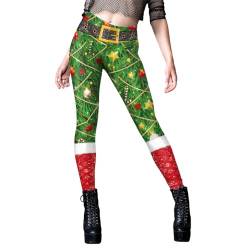 Weihnachts Leggings Damen Weihnachtshosen Weihnachten Hohe Taille Leggins Mode 3D Druck Sportleggins Lang Hose Elastisch Strumpfhosen Yogahose Laufhose Schlank H?fthose Freizeithose Gr?n Stern L von FYMNSI