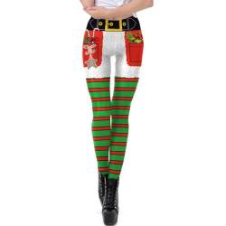 Weihnachts Leggings Damen Weihnachtshosen Weihnachten Hohe Taille Leggins Mode 3D Druck Sportleggins Lang Hose Elastisch Strumpfhosen Yogahose Laufhose Schlank H?fthose Freizeithose Gr?n Streifen L von FYMNSI