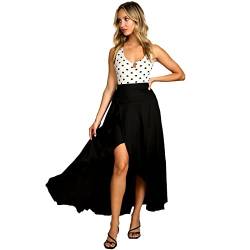 Wickelrock Damen Lang Rock mit Schlitz Midirock Asymmetrische Hohe Taille Sommerrock Leicht Wickel Maxiröcke Einfarbig Urlaub Boho Strandrock Elegant Freizeitrock Retro Swing Rock Casual Schwarz M von FYMNSI