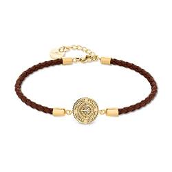 Fynch-Hatton Leder Armband mit Northstar Mittelteil aus Edelstahl in IP gold FHJ-0085-B-18 von FYNCH-HATTON