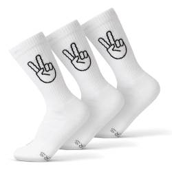 FYNGERS | 3er Set | Sportsocken mit Handzeichen | Weiß | Bio-Baumwolle | Top Qualität (DE/NL/SE/PL, Numerisch, 41, 45, Regular, Regular, Weiß – Peace) von FYNGERS