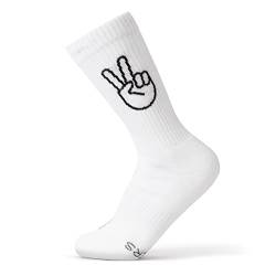 FYNGERS | PEACE, VICTORY | Sportsocken mit Handzeichen | Weiß | 1 Paar | 41 – 45 | Bio-Baumwolle | Top Qualität von FYNGERS