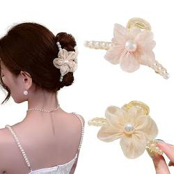 2 Stück Blumen Perlen Haarspangen Rutschfeste Haarklammer Haarspangen für Damen Mädchen für Dickes Haar und Dünnes Haar Große Haarklammer von FYRuntoo