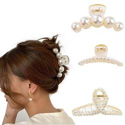 Große Haarklammer 3 Stück Perlen Haarspangen Rutschfeste Haarklammer Haarspangen für Damen Mädchen für Dickes Haar und Dünnes Haar von FYRuntoo