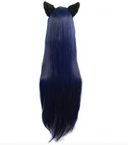 FZYUYU-Wig Anime Cosplay Wig for Ahri The Nine-Tailed Fox Cosplay Wigs 100cm Long Dark Blue Heat Resistant Synthetic Hair Wig+Wig Cap+Ears (Size:WigAndEars) von FZYUYU