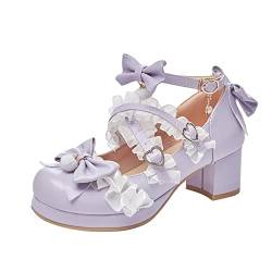 Damenschuhe Wunderschöne Prinzessinnenschuhe für kleine/große Kinder, 5 cm niedriger Absatz mit Kleid, Prinzessinnenschuhe im mittelalterlichen Stil, für Party, Fahrrad Sandalen (Purple, 33 Big Kids) von FaLkin