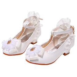 FaLkin Kinder Sandalen Mädchen-Lederschuhe mit hohen Absätzen, Kleid, Prinzessinnenschuhe, große Kinder-Performance-Schuhe Sandalen Kinderschuhe Mädchen Prinzessin Schuhe Abendschuhe (White, 27) von FaLkin