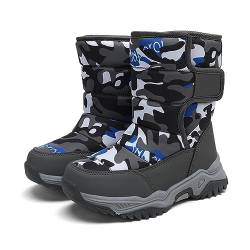 Jungen Boots Jungen-Baumwollschuhe mit Tarnmuster und Fleece-verdickten warmen Winter-Baumwollstiefeln für 4 bis 14 Jahre Winterstiefel Outdoor Schlupfstiefel Prinzessin Snow (Grey, 30 Little Child) von FaLkin