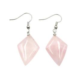 FaRdas Natürliche Rosa Quarzstein Ohrringe, Rhombusförmige Edelstein Anhänger Ohrringe Im Retro Stil, Exquisite Baumelnde Ohrringe, Hochzeitsfeier, Schmuck, Geschenk, Geburtstag, Jahrestag von FaRdas