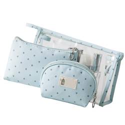 Transparente PVC-Kosmetiktaschen, 3-teilig, Langlebig, Tragbar, Niedliche Make-up-Tasche für Frauen und Mädchen für Reisen (Blue) von Fabater