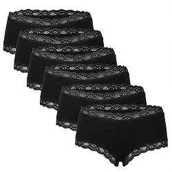 Fabio Farini 6 Stück Damen Hipster Baumwoll Unterhosen Frauen Höschen Slips Panties Unterwäsche mit Spitze Sets Pack - Hotpants Brazilian mehrpack 6X Schwarz 38 von Fabio Farini