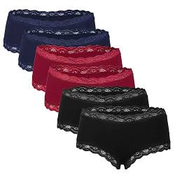 Fabio Farini 6 Stück Damen Hipster Baumwoll Unterhosen Frauen Höschen Slips Panties Unterwäsche mit Spitze Sets Pack - Hotpants Brazilian mehrpack Multifarb Set 40 von Fabio Farini