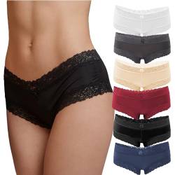 Fabio Farini 6er Pack Damen Panties Hipster mit verführerischen Spitzendetails - Frauen Unterhosen Brazilian Slips Brasil Spitze Set Unterwäsche Multifarb Set 44-46 von Fabio Farini