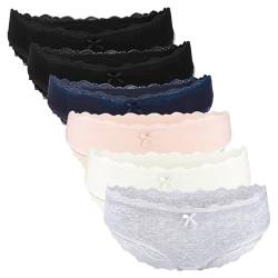 Fabio Farini 6er Set Brazilian Slip Damen Unterhosen aus Baumwolle, Hipster Pantys mit Spitze, Unterwäsche für Frauen im Mehrpack, Multi L von Fabio Farini