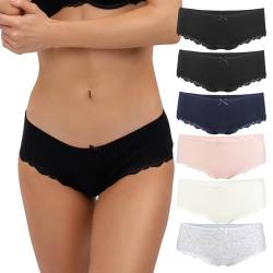 Fabio Farini 6er Set Brazilian Slip Damen Unterhosen aus Baumwolle, Hipster Pantys mit Spitze, Unterwäsche für Frauen im Mehrpack, Multicolor S von Fabio Farini