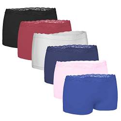 Fabio Farini Damen Panties 6er Pack nahtlos Boxershorts, Seamless, Boxershorts mit Spitzen-Besatz, aus weicher Microfaser Multifarb Set 2 M von Fabio Farini