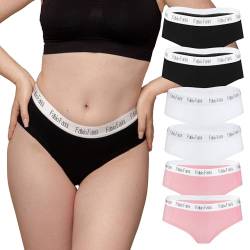 Fabio Farini Damen Pantys 6er Pack Frauen Hipster Panties Set aus Baumwolle, mit weiß abgesetztem Bund 2X Schwarz/2x Weiß/2x Rosa L von Fabio Farini