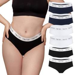 Fabio Farini Damen Pantys 6er Pack Frauen Hipster Panties Set aus Baumwolle, mit weiß abgesetztem Bund Multifarb Set S von Fabio Farini