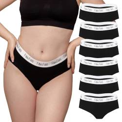 Fabio Farini Damen Pantys 6er Pack Frauen Hipster Panties Set aus Baumwolle, mit weiß abgesetztem Bund Schwarz Set S von Fabio Farini