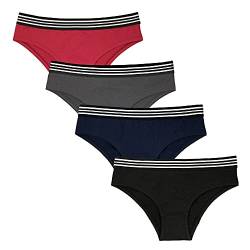 Fabio Farini Damen Pantys Bikini-Slips 4er & 6er Pack Mehrere Farben und Größen, 95% atmungsaktive Baumwolle L 4er Pack Ohne Spitze Dunkelrot Dunkelgrau Dunkelblau Schwarz von Fabio Farini