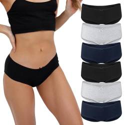 Fabio Farini Damen Pantys Bikini-Slips 4er & 6er Pack Mehrere Farben und Größen, 95% atmungsaktive Baumwolle L 6er Pack Ohne Spitze Schwarz Blau Grau von Fabio Farini