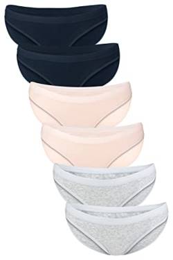 Fabio Farini Damen Pantys Bikini-Slips 4er & 6er Pack Mehrere Farben und Größen, 95% atmungsaktive Baumwolle M 2X Dunkelblau/2x Grau/2x Rosa von Fabio Farini