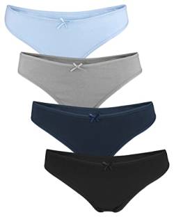 Fabio Farini Damen Pantys Bikini-Slips 4er & 6er Pack Mehrere Farben und Größen, 95% atmungsaktive Baumwolle XL 4er Pack Ohne Spitze Schwarz Grau Blau Türkis von Fabio Farini