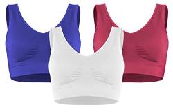 Fabio Farini Sport BH Bustier nahtlos, Seamless ohne Bügel, bügellos, Größe M, Farbe Himbeerrot/Royalblau/Weiß von Fabio Farini