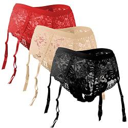 Fabio Farini verführerische Damen Strumpf-Halter Strapsgürtel Lingerie Lingerie in verschiedenen Designs und Farben 1x Rot, 1x Beige, 1x Schwarz M von Fabio Farini