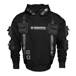 Fabric of the Universe 400 g Super Heavyweight Techwear Graphic Cyberpunk Fashion Premium Hoodie, Schwarz H-Typ 001a, Medium von Fabric of the Universe