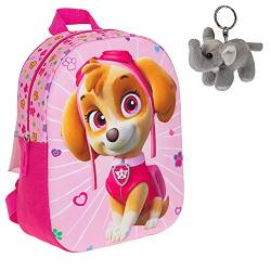 Kinderrucksack PAW Patrol Rucksack für Mädchen, Jungen, Kinder, ab 3 Jahren 3D Motiv klein 20630 + Elefant-Anhänger (Skye Rosa 2100) von Fabrizio