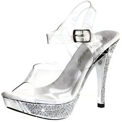 Pleaser Damen Plateau Sandalen Elegant 408, Transparent (Clr/Slv Chrome), Gr. 35 (UK 2) von Fabulicious