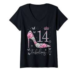 Damen 14 & Fabulous, 14 Jahre alt und fabelhaft, 14. Geburtstag T-Shirt mit V-Ausschnitt von Fabulous Queens Birthday Party