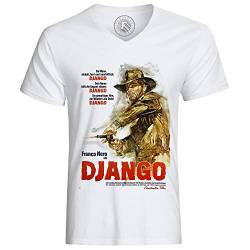 Herren-T-Shirt mit V-Ausschnitt aus Bio-Baumwolle Altes Deutsche Plakat Django Retro Vintage Film Kino von Fabulous