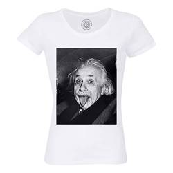 Rundhals-T-Shirt aus Bio-Baumwolle für Damen Albert Einsteins Zunge ziehender Wissenschaftsstar von Fabulous