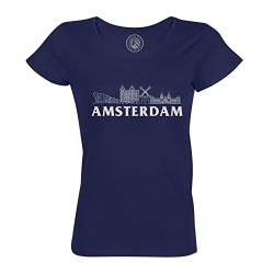 Rundhals-T-Shirt aus Bio-Baumwolle für Damen Amsterdam Minimalist Reisen Niederlande Tourismus von Fabulous