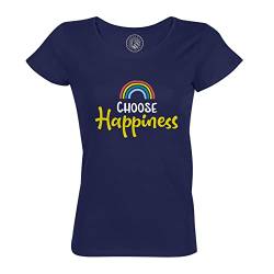 Rundhals-T-Shirt aus Bio-Baumwolle für Damen Choose Happiness Typografie Lettering Quotes Good Vibes Happiness von Fabulous