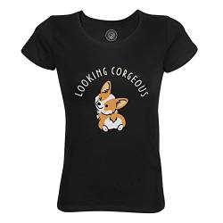 Rundhals-T-Shirt aus Bio-Baumwolle für Damen Corgi Hund Haustiere von Fabulous