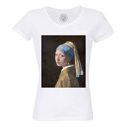 Rundhals-T-Shirt aus Bio-Baumwolle für Damen Das Mädchen mit der Perle Vermeer Malerei Barockkunst von Fabulous